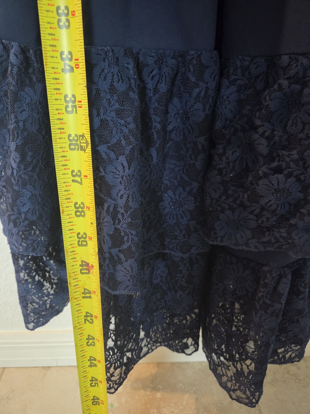 Girls XL Navy Blue Lace Overlay Dress Long Sleeve Tiered Ruffle Hem Whimsigoth - Picture 16 of 16